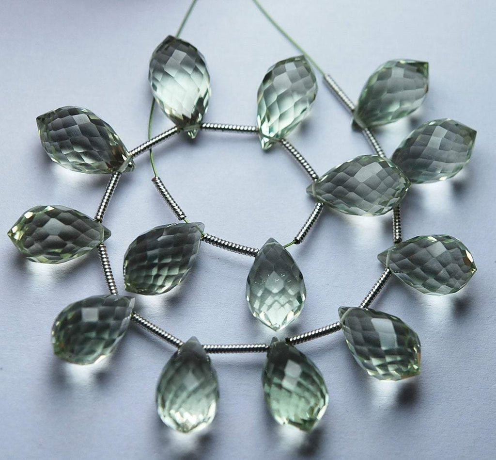 4 Match Pair, Super Rare, Aaa Green Amethyst Faceted Dew Drops Briolettes, Calibrated Size, 14X8mm - Jalvi & Co.