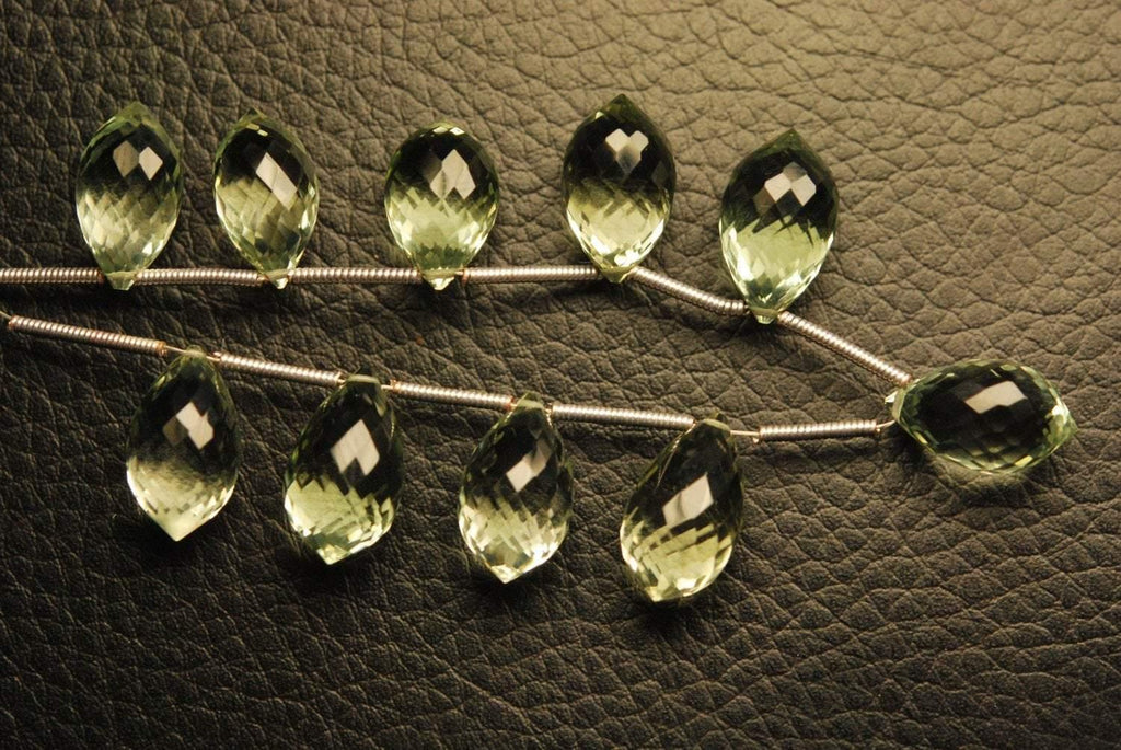 4 Match Pair, Super Rare, Aaa Green Amethyst Faceted Dew Drops Briolettes, Calibrated Size, 14X8mm - Jalvi & Co.