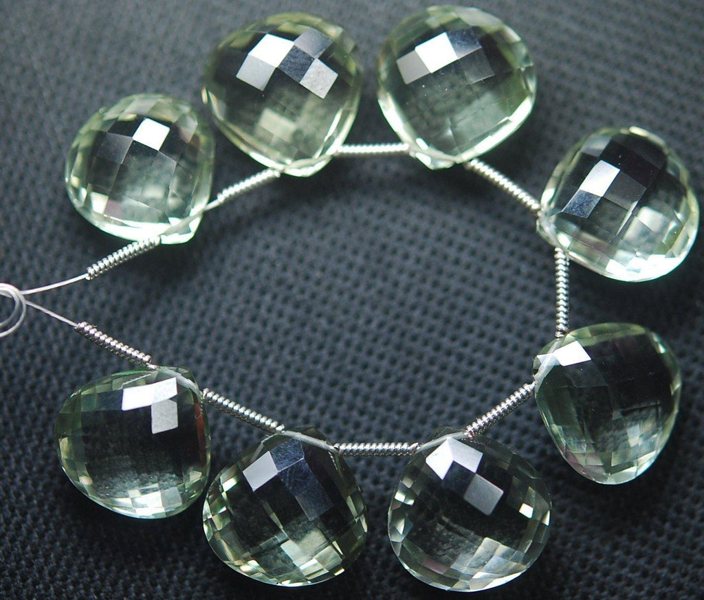 4 Match Pair, Super Rare AAA Green Amethyst Faceted Heart Shape Briolette's Calibrated Size 16mm - Jalvi & Co.
