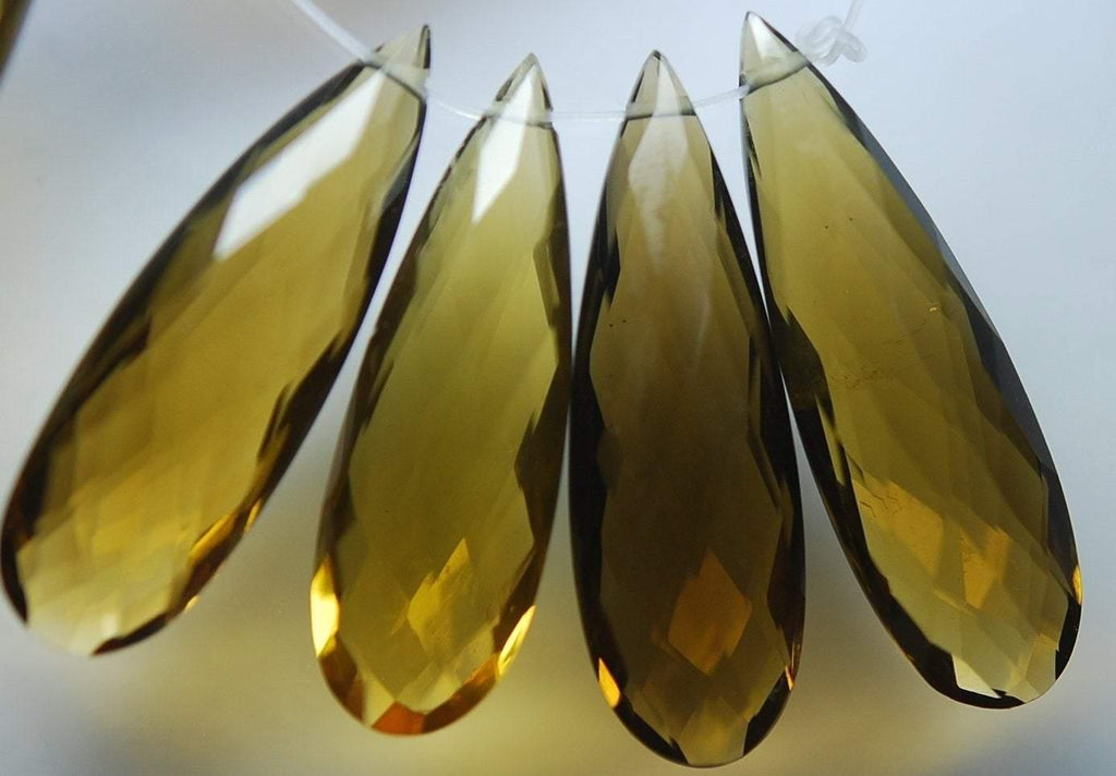 4 Match Pair, Super Rare AAA Honey Quartz Faceted Extra Large Long Pear Briolette's Calibrated Size 25X8mm - Jalvi & Co.