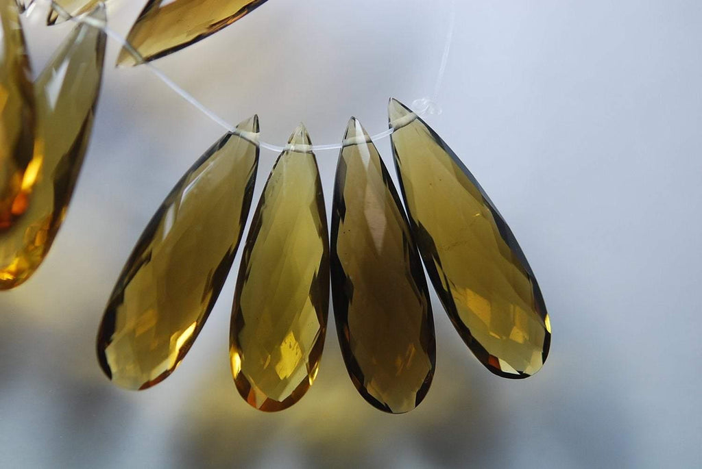 4 Match Pair, Super Rare AAA Honey Quartz Faceted Extra Large Long Pear Briolette's Calibrated Size 25X8mm - Jalvi & Co.