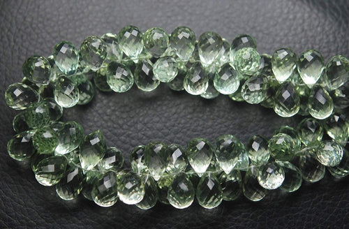 4 Match Pair, Super Rare AAA Natural Green Amethyst Faceted Drops Shape Briolette's Calibrated Size 12X8mm - Jalvi & Co.
