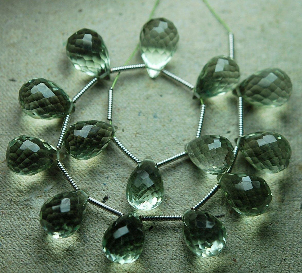 4 Match Pair, Super Rare Aaa Natural Green Amethyst Faceted Drops Shape Briolettes Calibrated Size 8X12mm - Jalvi & Co.