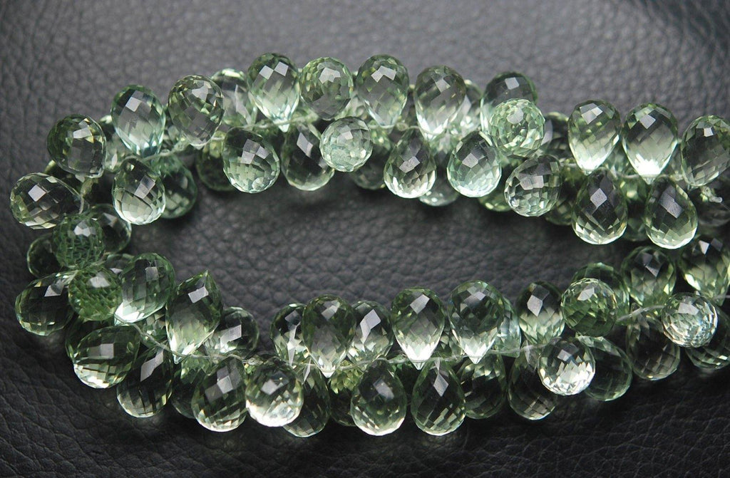 4 Match Pair, Super Rare Aaa Natural Green Amethyst Faceted Drops Shape Briolettes Calibrated Size 8X12mm - Jalvi & Co.