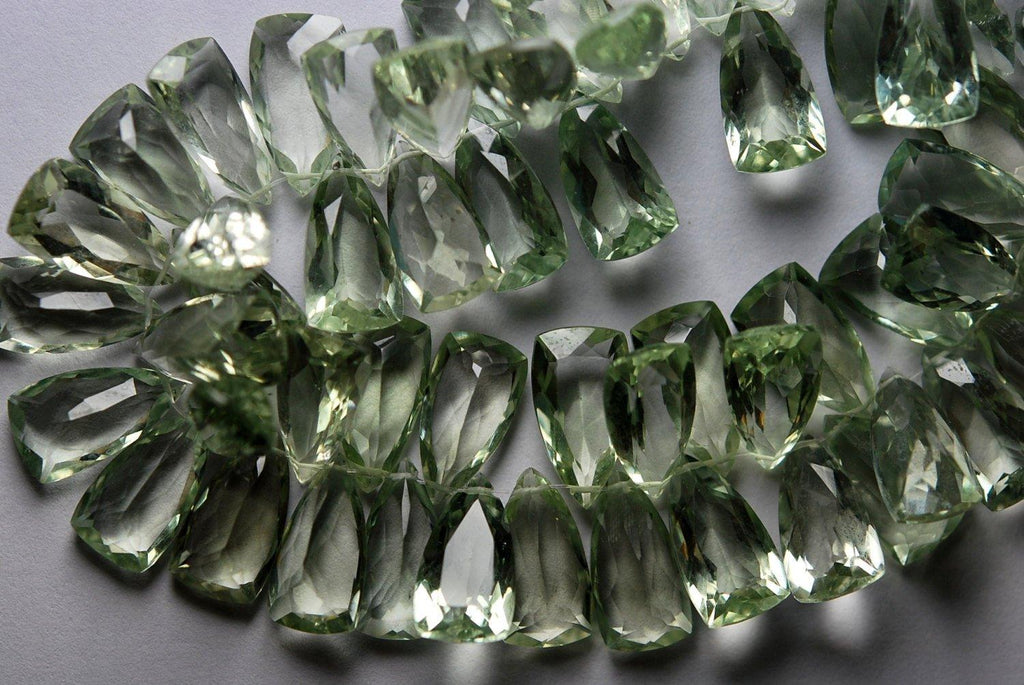 4 Match Pair, Super Rare AAA Natural Green Amethyst Faceted Pyramid Shape Briolette's Calibrated Size 15X8mm - Jalvi & Co.