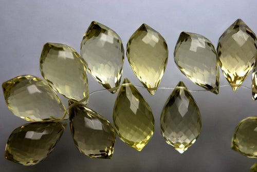 4 Match Pair, Super Rare AAA Natural Lemon Quartz Faceted Chandelier Shape Briolette's Calibrated Size 14mm - Jalvi & Co.