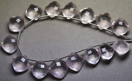 4 Match Pair, Super Rare Aaa Natural Rose Quartz Faceted Cushion Shape Briolettes Calibrated Size 14mm - Jalvi & Co.