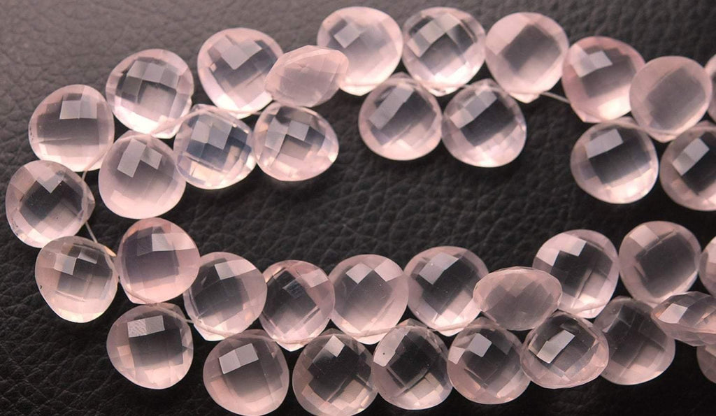 4 Match Pair, Super Rare Aaa Natural Rose Quartz Faceted Heart Shape Briolettes Calibrated Size 12mm - Jalvi & Co.