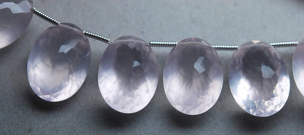 4 Match Pair, Super Rare Aaa Natural Rose Quartz Faceted Oval Shape Briolettes Calibrated Size 12X16mm - Jalvi & Co.