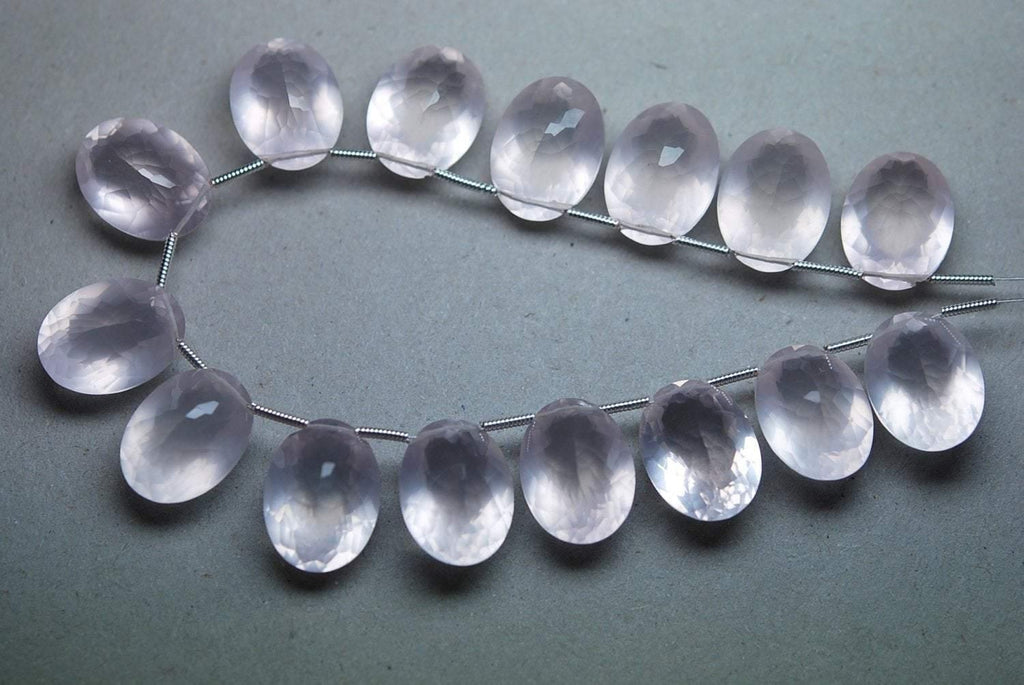 4 Match Pair, Super Rare Aaa Natural Rose Quartz Faceted Oval Shape Briolettes Calibrated Size 12X16mm - Jalvi & Co.