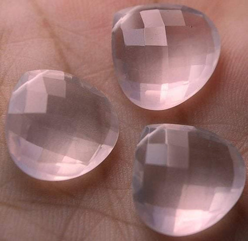 4 Matched Pair, Aaa,Super Finest Rose Quartz Faceted Heart Shape Briolettes, 14mm Size. - Jalvi & Co.