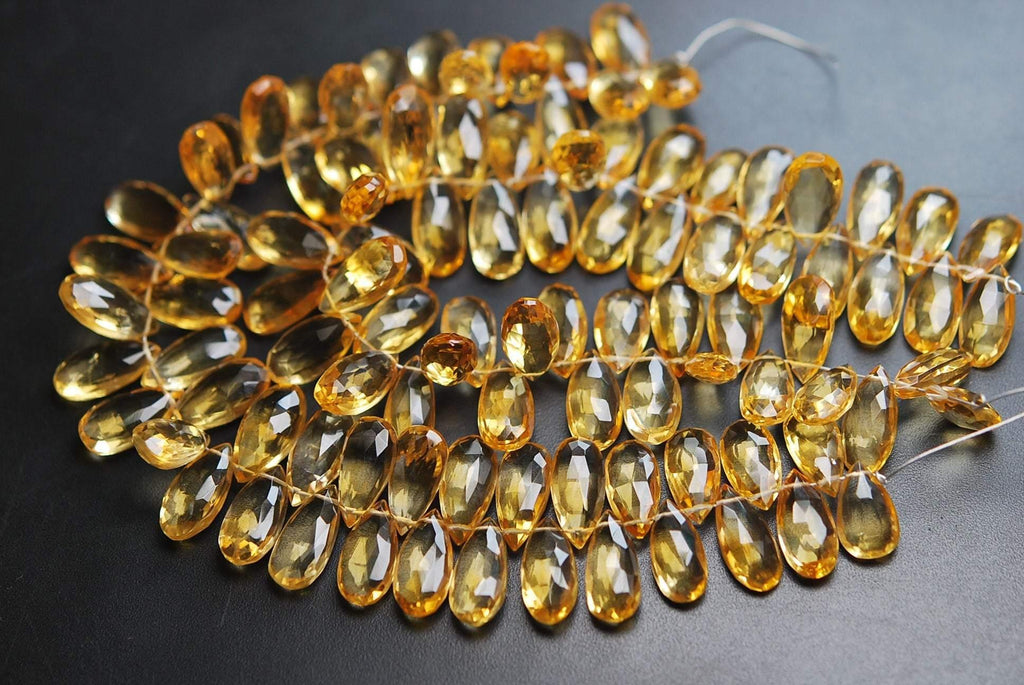 4 Matched Pair, Finest Quality, Natural Citrine Faceted Pear Shape Briolettes, 15X7mm Size - Jalvi & Co.