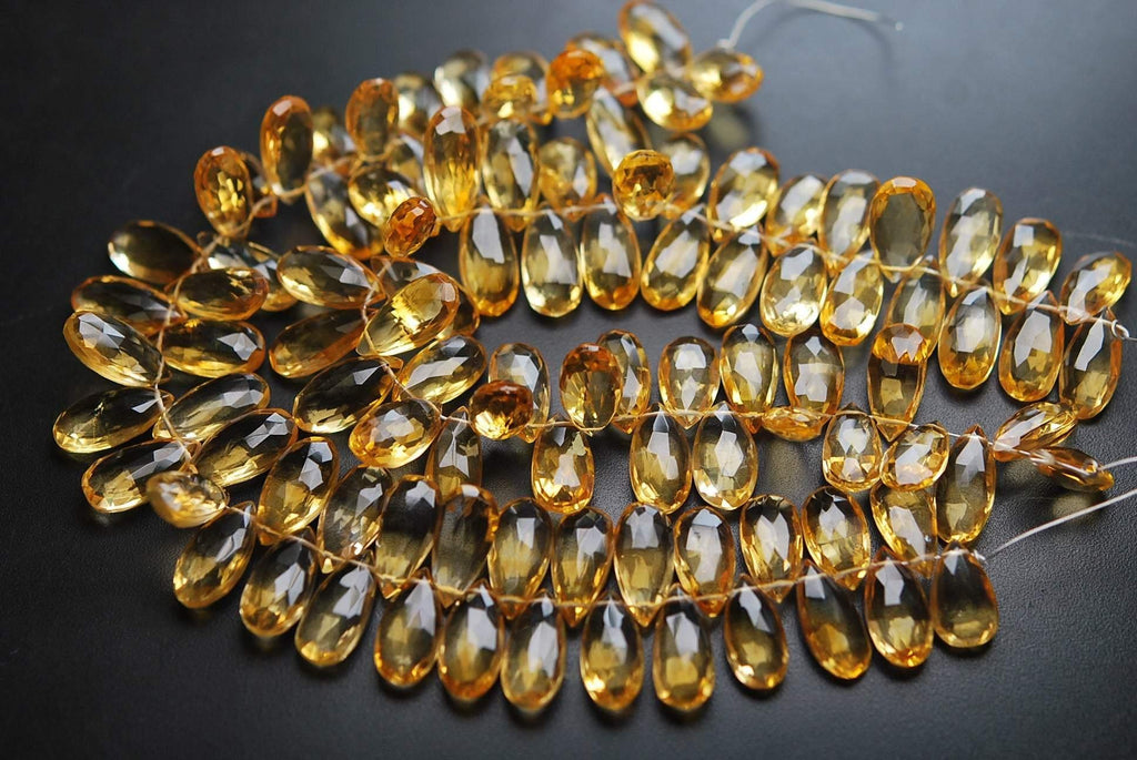 4 Matched Pair, Finest Quality, Natural Citrine Faceted Pear Shape Briolettes, 15X7mm Size - Jalvi & Co.