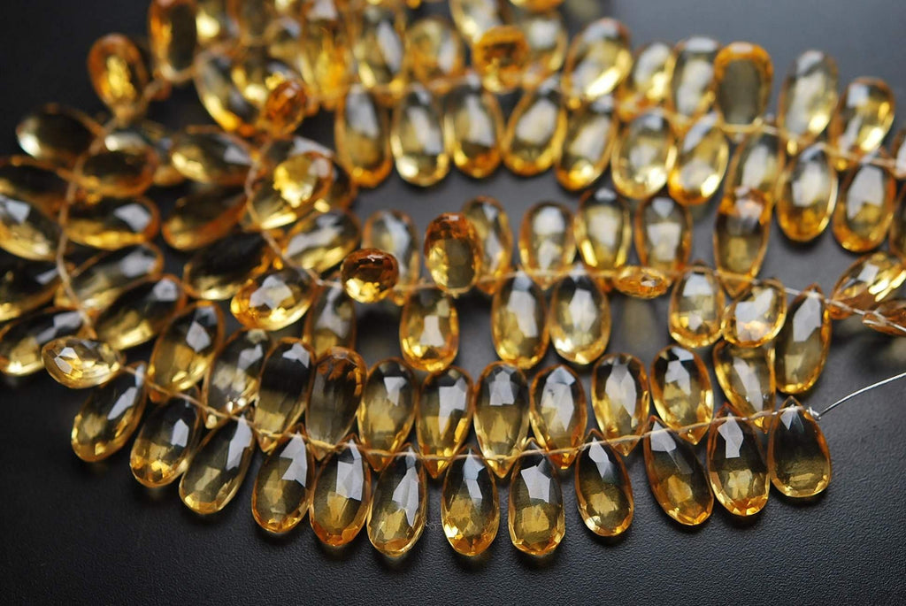 4 Matched Pair, Finest Quality, Natural Citrine Faceted Pear Shape Briolettes, 15X7mm Size - Jalvi & Co.