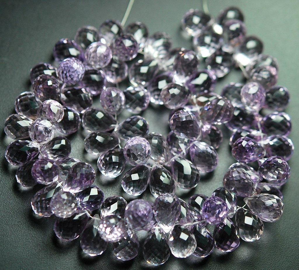 4 Matched Pairs, Aaa Quality Natural Pink Amethyst Faceted Drops Shape Briolettes, 12mm Long,Great Quality - Jalvi & Co.