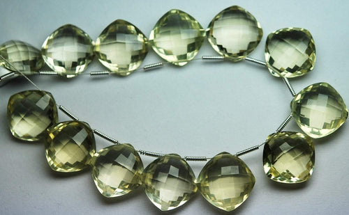 4 Matched Pairs, Superb Natural Green Lemon Quartz Faceted Cushion Shape Briolette's, 16mm Size, - Jalvi & Co.