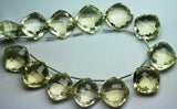 4 Matched Pairs, Superb Natural Green Lemon Quartz Faceted Cushion Shape Briolette's, 16mm Size,