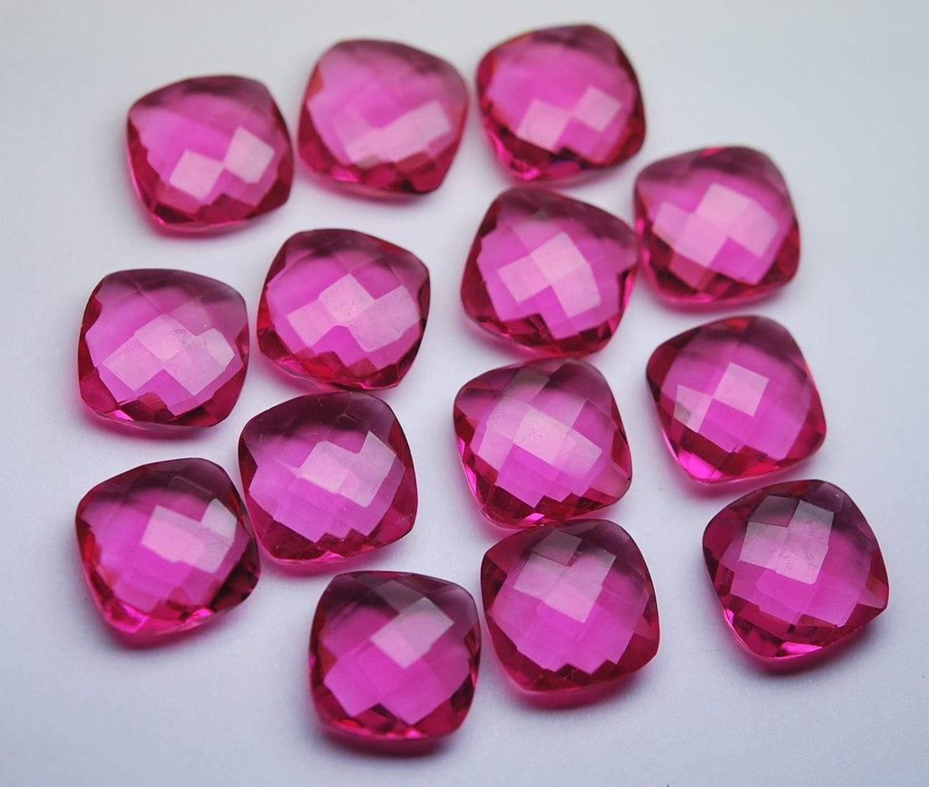 4 Matched Pairs,Pink Rubellite Quartz Faceted Cushion Shaped Briolettes, 12mm - Jalvi & Co.