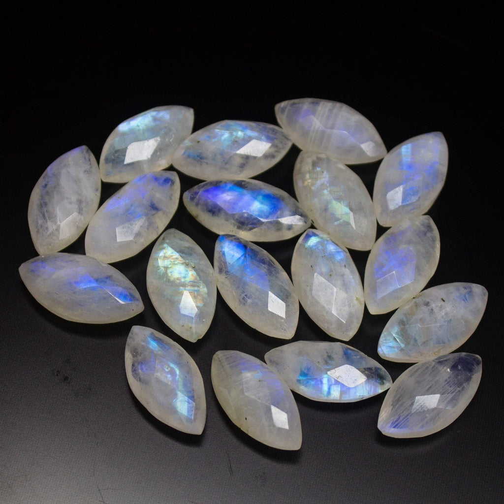 4 matching pair, 17x8mm, Natural Rainbow Moonstone Faceted Marquise Drops Briolette Gemstone Beads - Jalvi & Co.