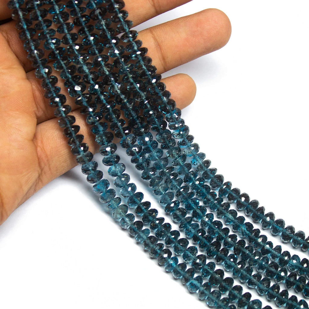 4" Natural London Blue Topaz Faceted Rondelle Loose Gemstone Beads Strand 6.5mm - Jalvi & Co.