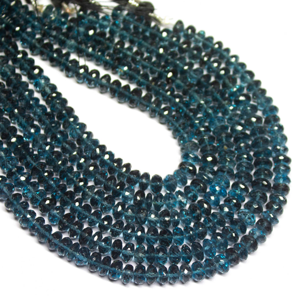 4" Natural London Blue Topaz Faceted Rondelle Loose Gemstone Beads Strand 6.5mm - Jalvi & Co.