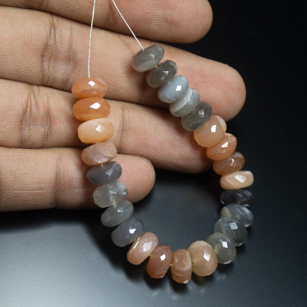 4" Natural Multi-Color Moonstone Faceted Rondelle Loose Gemstone Beads 9mm - Jalvi & Co.