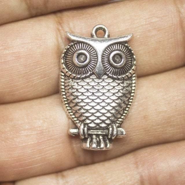 4 Owl Charms Antique Silver Tone Bird Charm - SC129 - Jalvi & Co.