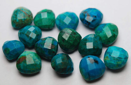 4 Pcs Matched Pair, Natural Chrysocolla Faceted Heart Shape Briolette, 10mm - Jalvi & Co.