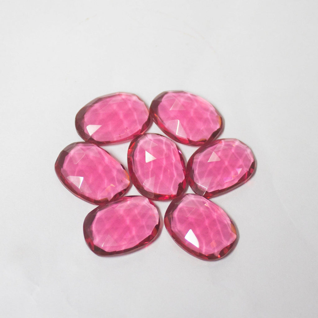 4 Pcs Rubellite Pink Quartz Checker Fancy Oval Shape Loose Gemstone 22x16mm - Jalvi & Co.