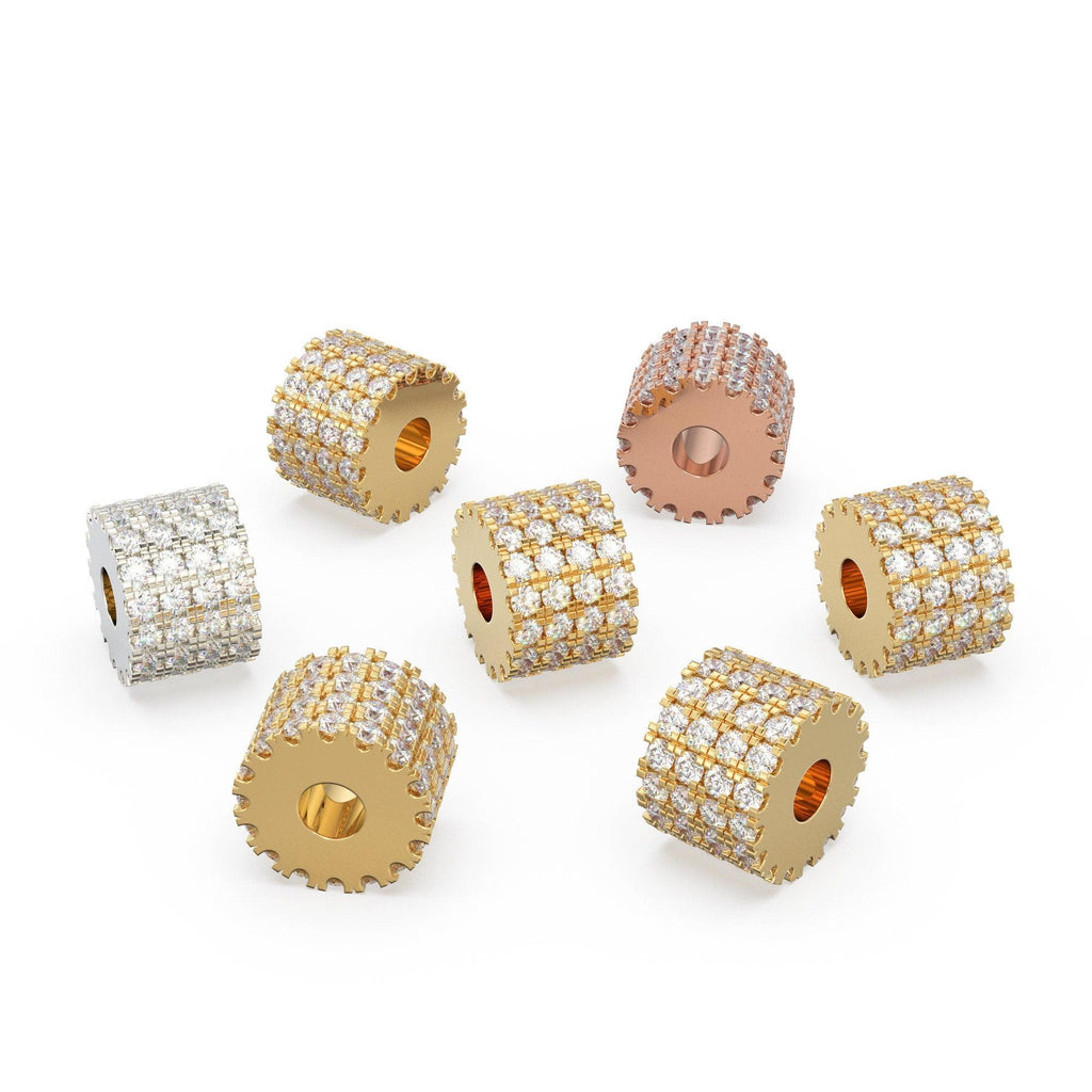 4 Row French Pave Diamond Gold Beads / Handmade Diamond Rondelle Beads / Diamond Round Beads / Solid Gold Diamond Spacer Findings - Jalvi & Co.