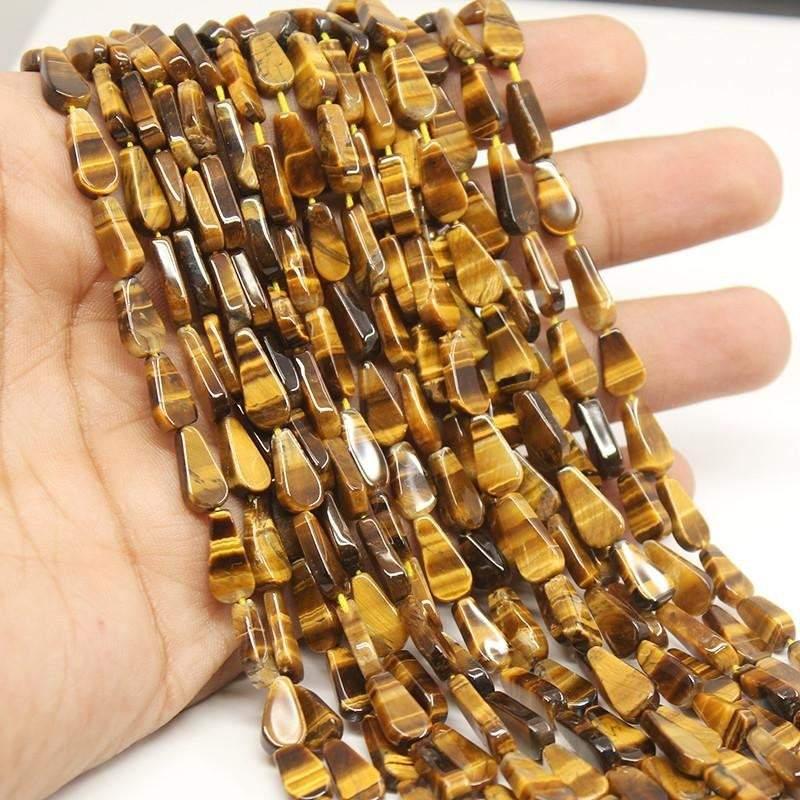 4 Strand AAA Natural Tigers Eye Flat Pear Loose Drop Beads Strand 9mm 10mm 13" - Jalvi & Co.