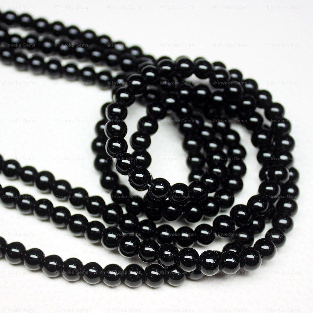 4 Strand Black Onyx Natural Smooth Ball Round Gemstone Loose Craft Beads 15" 6mm - Jalvi & Co.