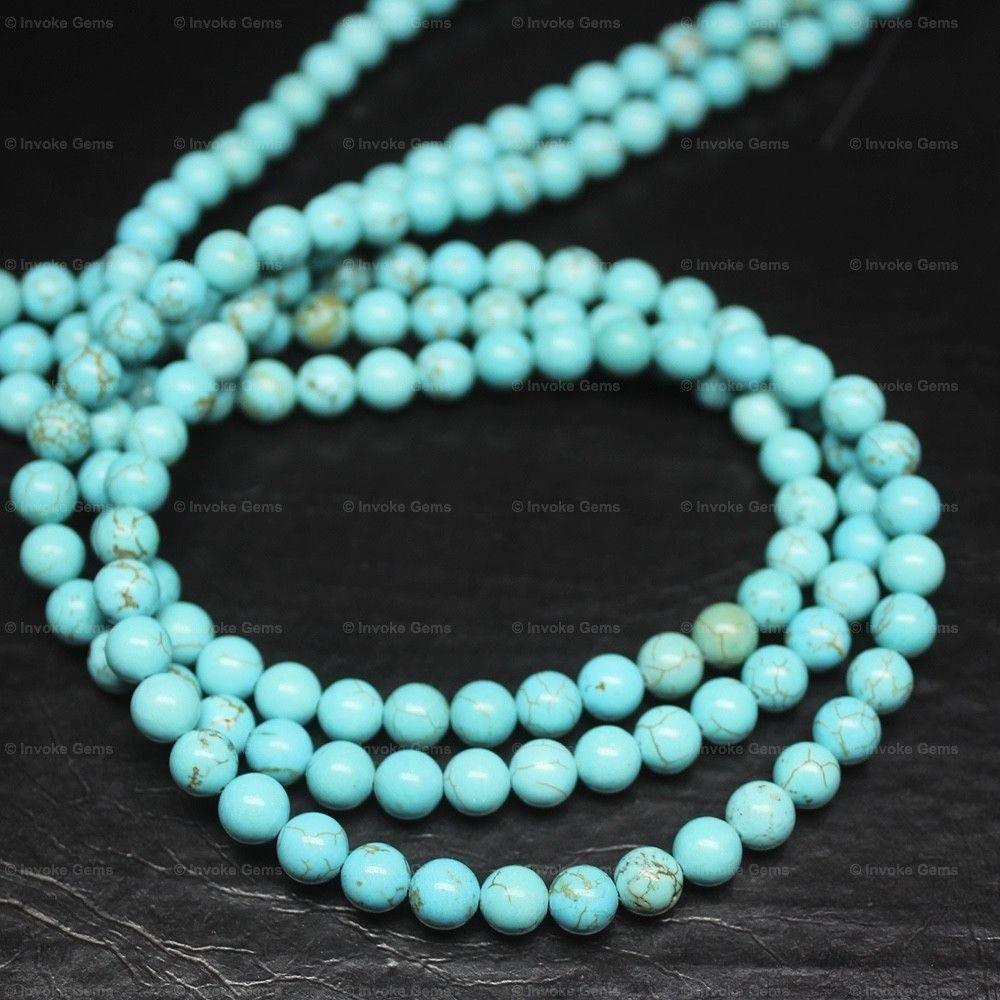 4 Strand Lab Synthetic Blue Turquoise Smooth Round Ball Loose Beads 15" 6mm - Jalvi & Co.