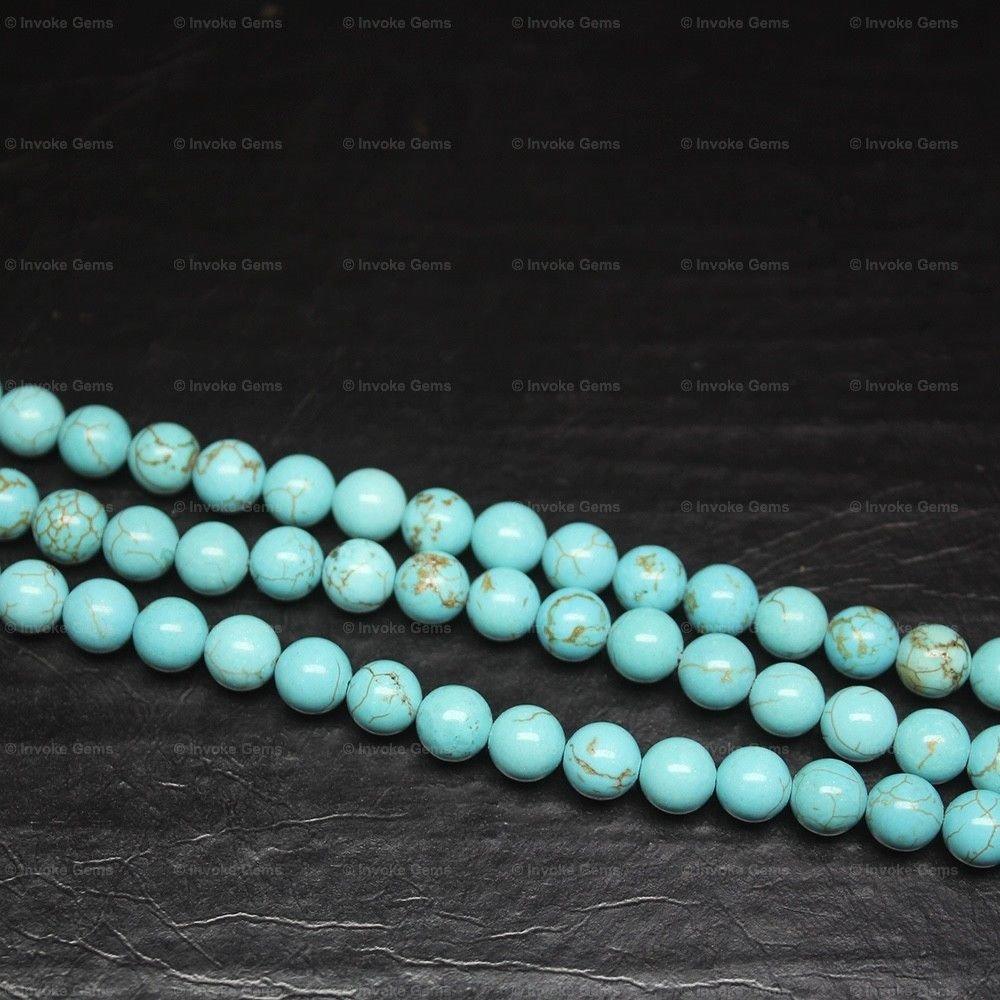 4 Strand Lab Synthetic Blue Turquoise Smooth Round Ball Loose Beads 15" 6mm - Jalvi & Co.