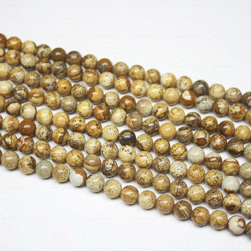 4 Strand Natural Picture Jasper Smooth Ball Round Loose Spacer Beads 15" 6mm - Jalvi & Co.