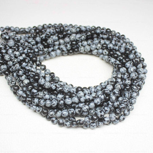 4 Strand Natural Snowflake Obsidian Smooth Loose Round Ball Beads 6mm 15