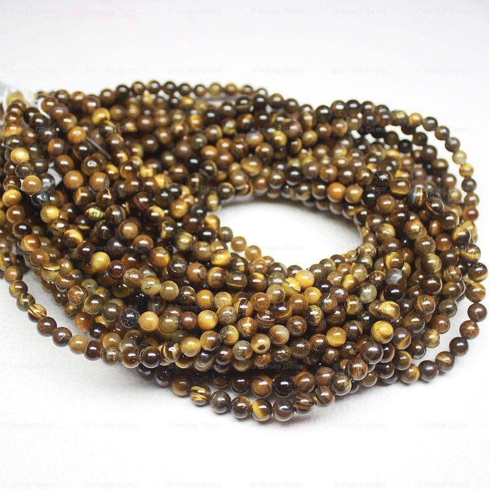 4 Strand Natural Yellow Tigers Eye Smooth Loose Round Ball Beads 15" 6mm - Jalvi & Co.