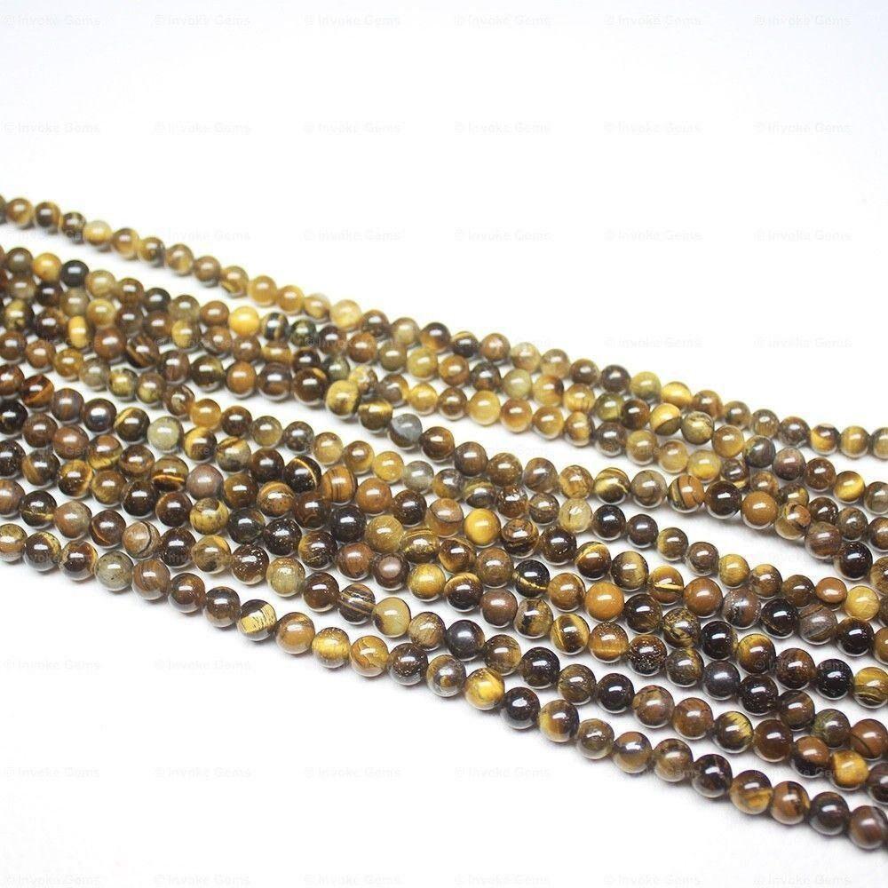 4 Strand Natural Yellow Tigers Eye Smooth Loose Round Ball Beads 15" 6mm - Jalvi & Co.