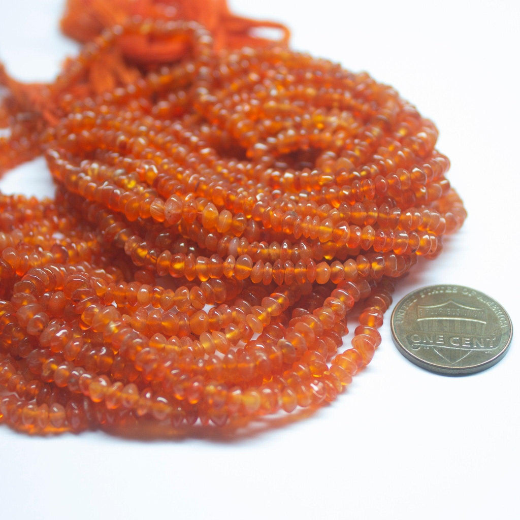 4 Strand Orange Carnelian Smooth Rondelle Loose Gemstone Spacer Beads 14" 3-4mm - Jalvi & Co.