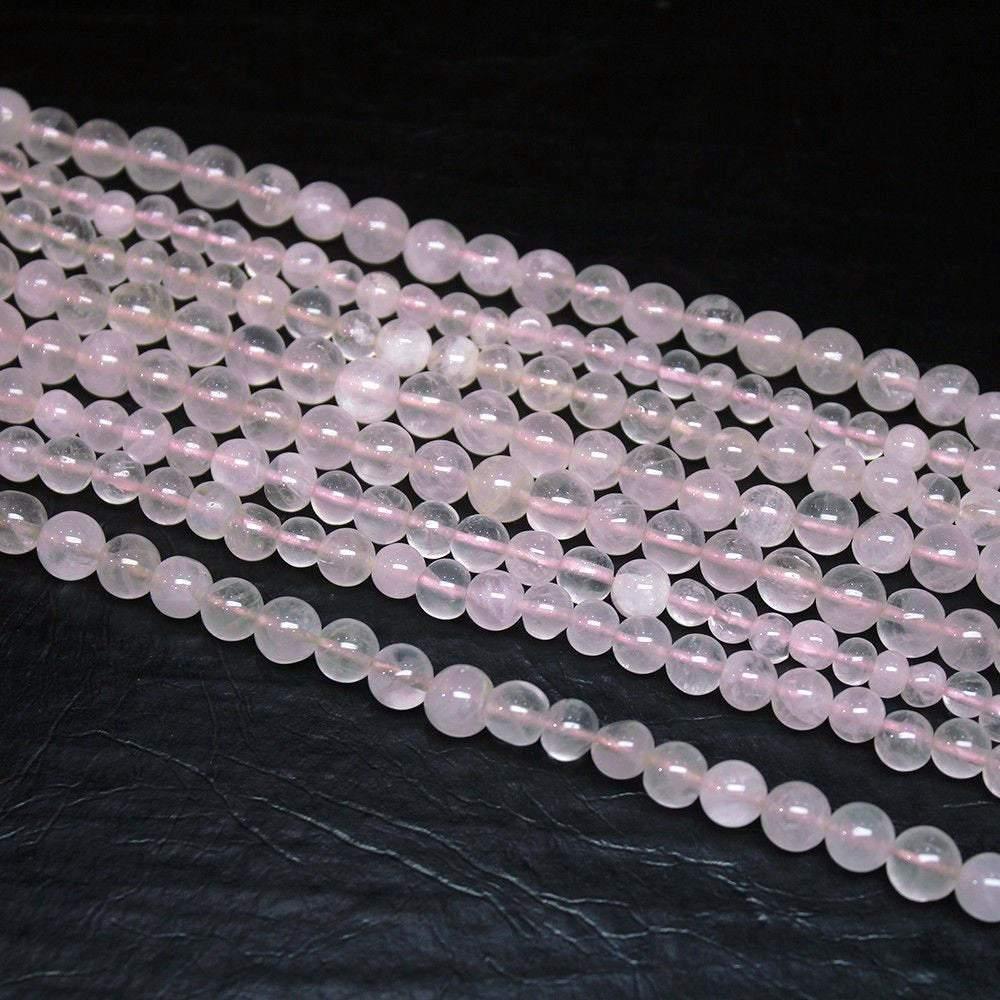 4 Strand Rose Quartz Smooth Round Ball Loose Gemstone Spacer Beads 13" 6mm 5mm - Jalvi & Co.