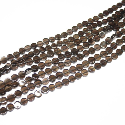 4 Strand Smoky Quartz Natural Smooth Coin Gemstone Beads Strand 14