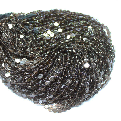 4 Strand Smoky Quartz Natural Smooth Coin Gemstone Beads Strand 14
