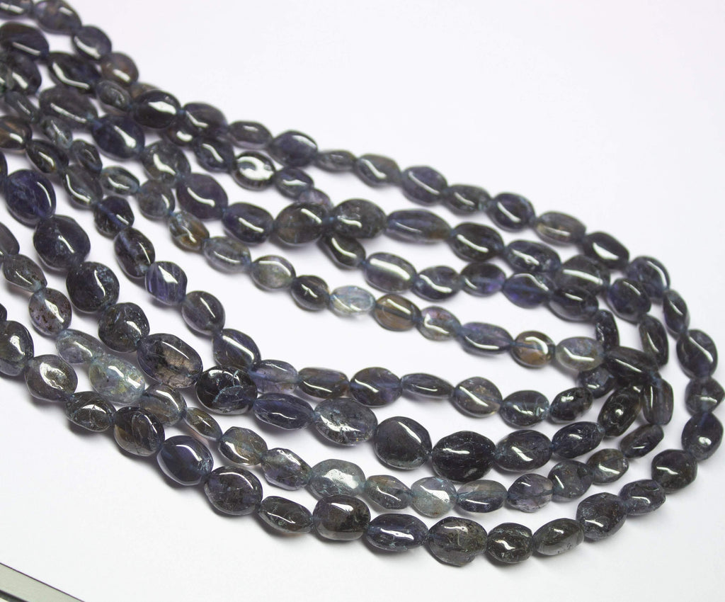 4 strands, 13 inch, 7-11mm, Natural Blue Iolite Smooth Oval Briolette Shape Gemstone Beads - Jalvi & Co.