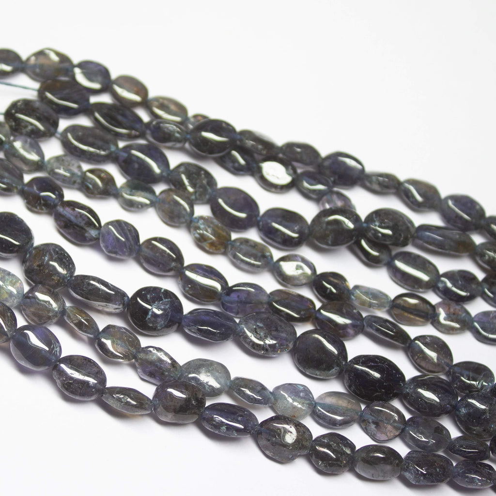 4 strands, 13 inch, 7-11mm, Natural Blue Iolite Smooth Oval Briolette Shape Gemstone Beads - Jalvi & Co.