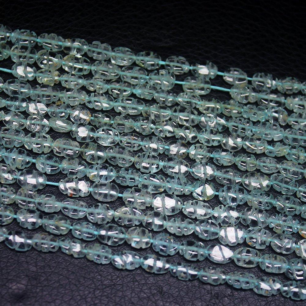 4 Strands Carved Blue Aquamarine Smooth Oval Loose Spacer Gemstone Beads 14" 6mm 7mm - Jalvi & Co.