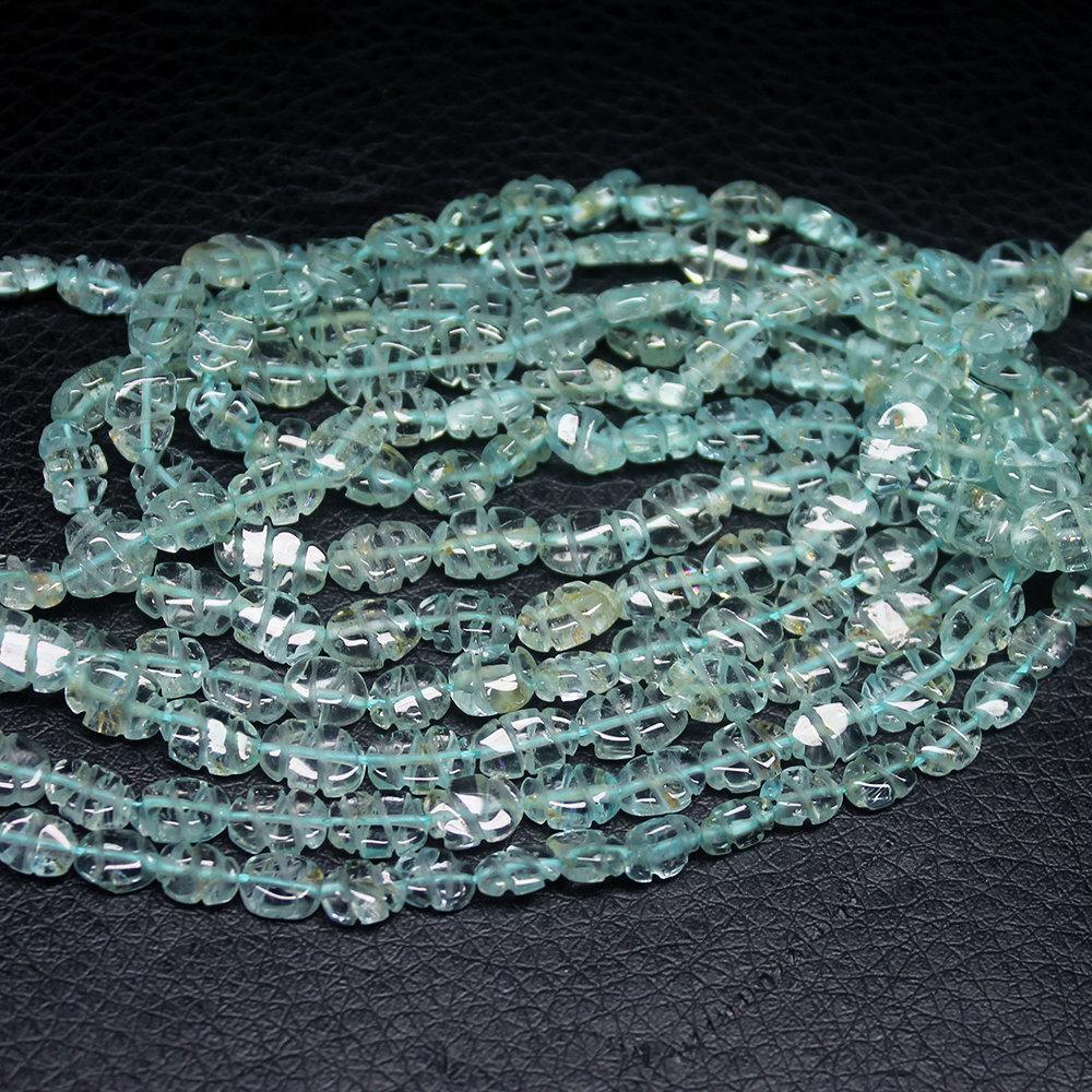 4 Strands Carved Blue Aquamarine Smooth Oval Loose Spacer Gemstone Beads 14" 6mm 7mm - Jalvi & Co.