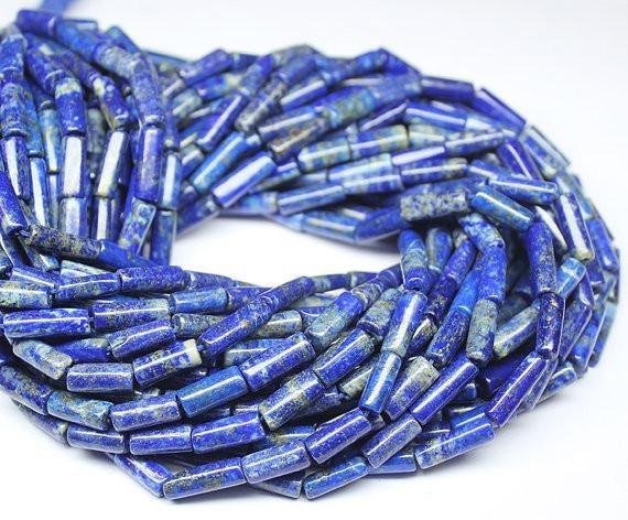 4 Strands Lapis Lazuli Smooth Tube Gemstone Loose Beads Strand 10mm 11mm 13" - Jalvi & Co.