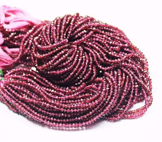 4 Strands Natural Pink Rhodolite Garnet Faceted Rondelle Beads 3mm 5mm 13inches - Jalvi & Co.