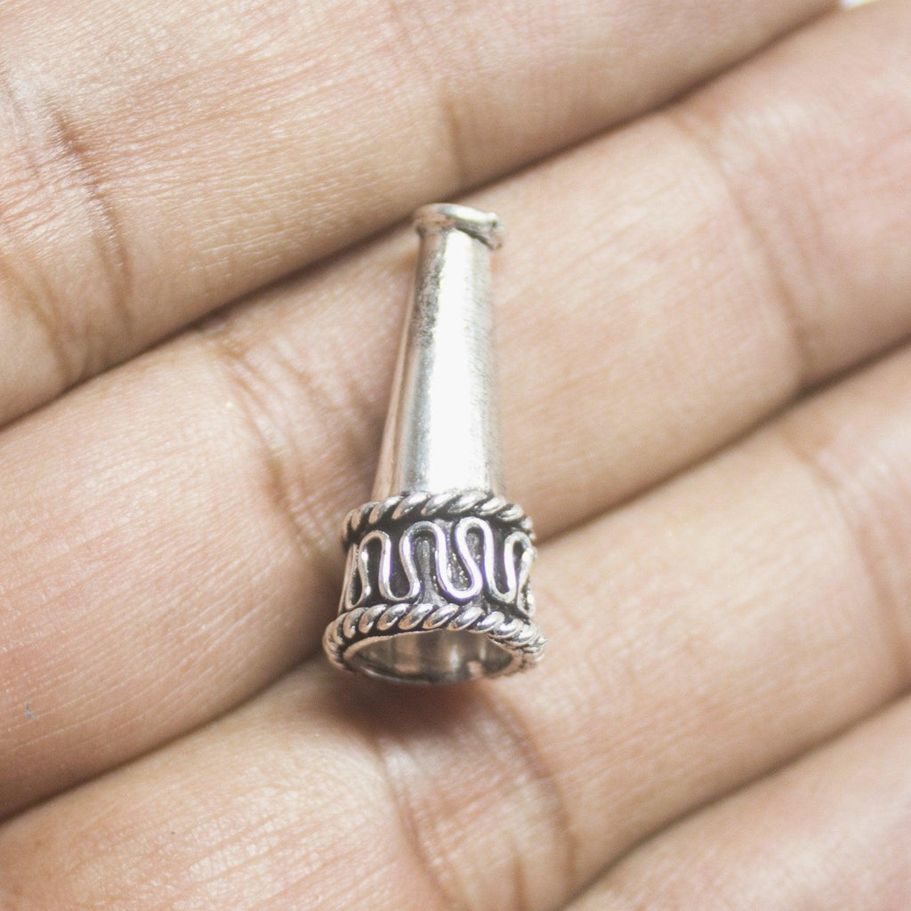 4 Tribal Bead Caps Antique Silver Tone Cone Charm - Jalvi & Co.