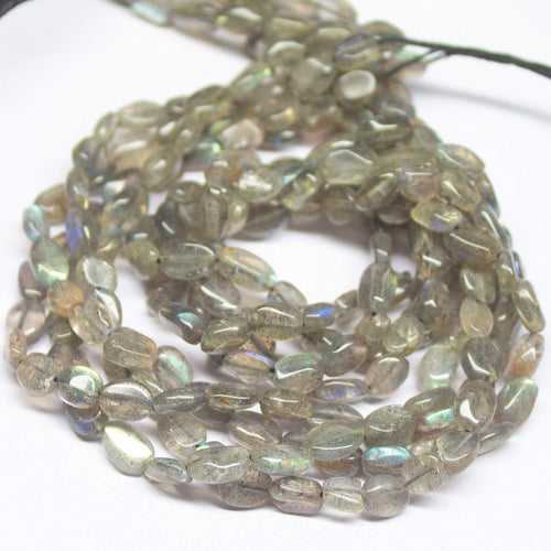 4 x 13 inch, 6mm 7mm, Blue Labradorite Smooth Oval Beads, Labradorite Beads - Jalvi & Co.